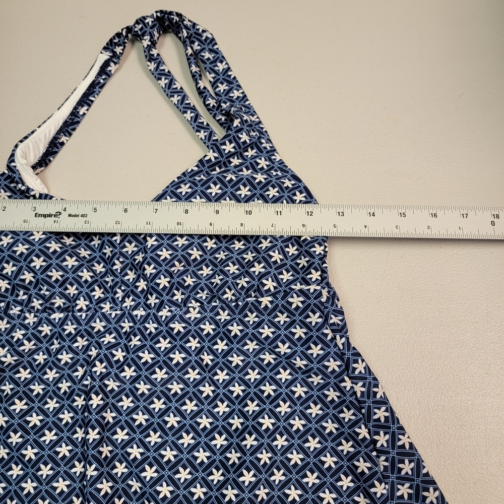 Lands End Women's Blue White Batik Print Halter Tankini Swim Top Size XS (2-4) - Picture 4 of 5